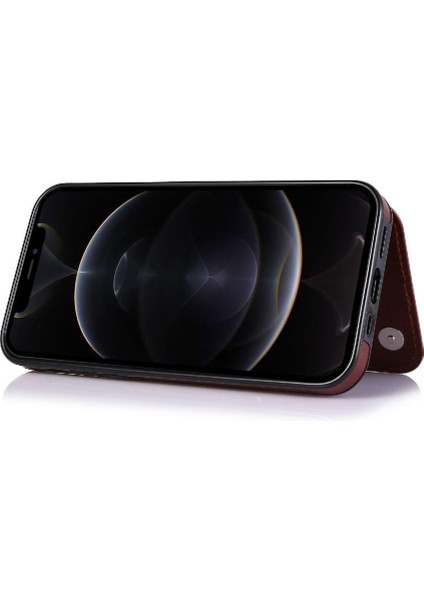 Kart Tutucu Kartı ile IPhone 12 Pro Çift Manyetik Toka Için Cüzdan Kılıf (Yurt Dışından)