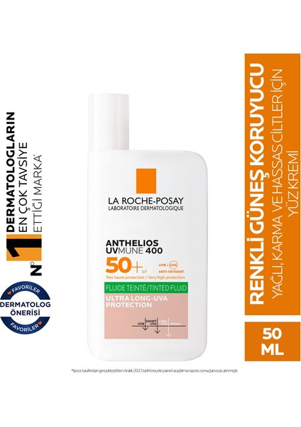 Anthelios Oil Control Fluid Spf50+ Renkli Güneş Koruyucu 50 Ml- Tüm Cilt Tipleri İçin Yüz Kremi