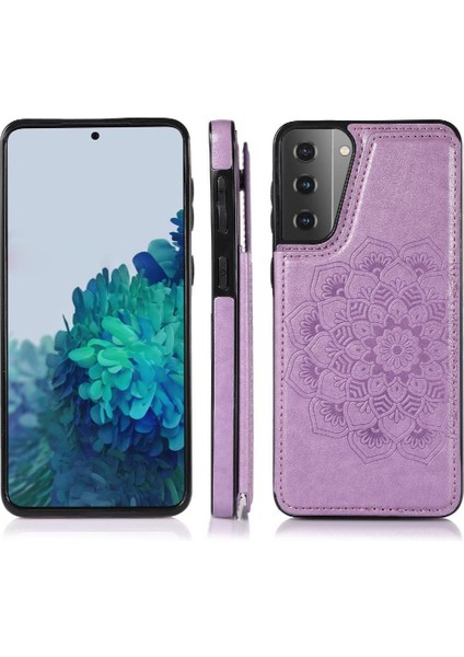 Samsung Galaxy S21 Kabartmalı Mandala Pu Için Kart Tutucu Kılıf ile Cüzdan (Yurt Dışından)