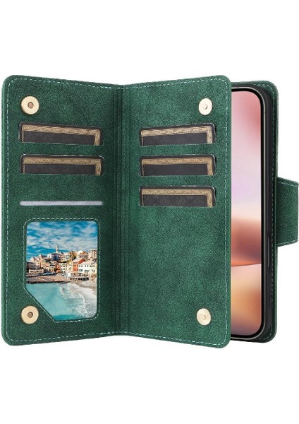 IPhone 16 Için Kılıf Artı El Kayışı ile Fermuar Cüzdan Kapak Manyetik Kart (Yurt Dışından)