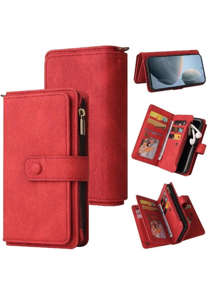 Cüzdan Telefon Kılıfı Için Xiaomi Redmi K70 Onbeş Kart Yuvaları Fermuar Poket Pu (Yurt Dışından)
