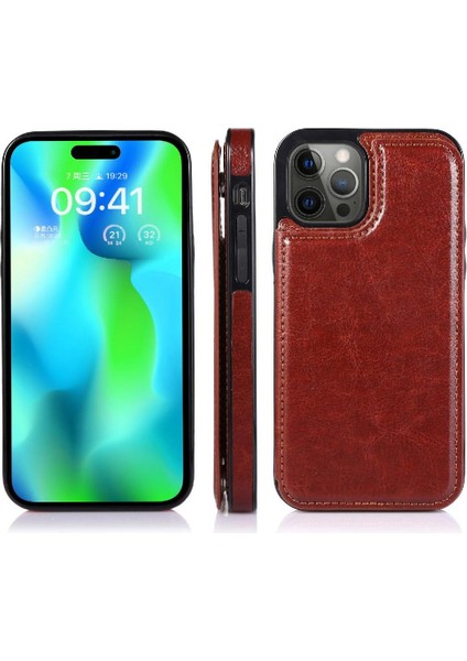 Kart Tutucu Toka ile IPhone 14 Pro Kart Yuvaları Pu Deri Için Cüzdan Kılıf (Yurt Dışından)