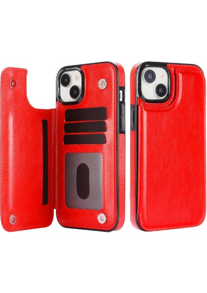 Kart Tutucu Çift Manyetik ile IPhone 15 Için Cüzdan Kılıf Pu Deri (Yurt Dışından)
