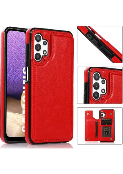Kart Pu ile Samsung Galaxy A32 5g Çift Manyetik Toka Için Cüzdan Kılıf (Yurt Dışından)
