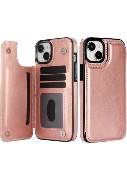 Kart Tutucu Çift Manyetik ile IPhone 15 Için Cüzdan Kılıf Pu Deri (Yurt Dışından)