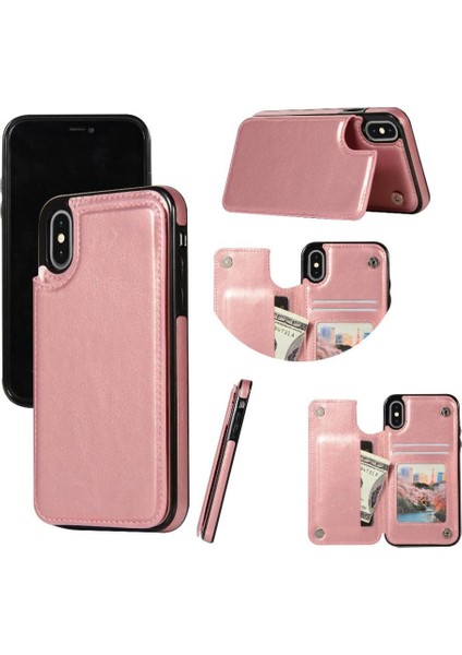 Kart Tutucu Kickstand Çift Manyetik ile IPhone Xs Max Için Cüzdan Kılıf (Yurt Dışından)