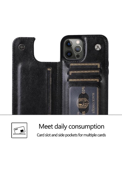 Kart Tutucu ile IPhone 14 Pro Max Pu Deri Kickstand Için Cüzdan Kılıf (Yurt Dışından)