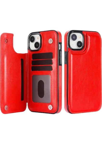 IPhone 15 Için Cüzdan Durumda Artı Kart Yuvaları Kickstand Çift Manyetik Toka (Yurt Dışından)