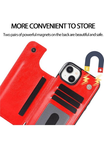 IPhone 15 Için Cüzdan Durumda Artı Kart Yuvaları Kickstand Çift Manyetik Toka (Yurt Dışından)