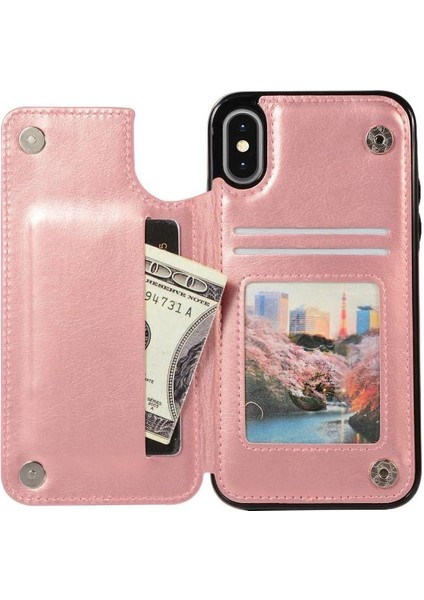 Kart Tutucu Kickstand Çift Manyetik ile IPhone Xs Max Için Cüzdan Kılıf (Yurt Dışından)