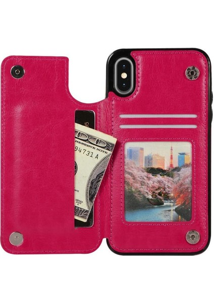 Kart Tutucu Kickstand Çift Manyetik ile IPhone Xs Max Için Cüzdan Kılıf (Yurt Dışından)