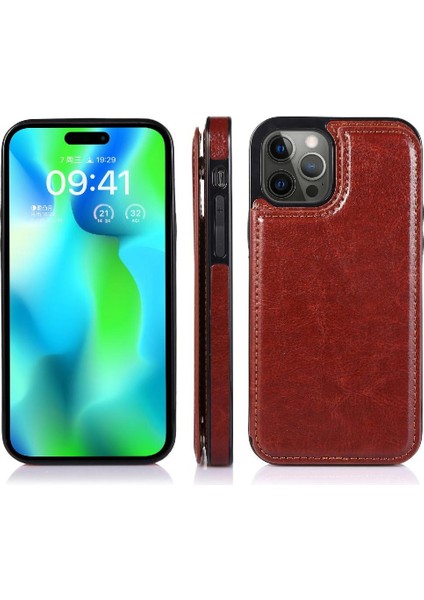 Kart Tutucu ile IPhone 14 Pro Max Pu Deri Kickstand Için Cüzdan Kılıf (Yurt Dışından)