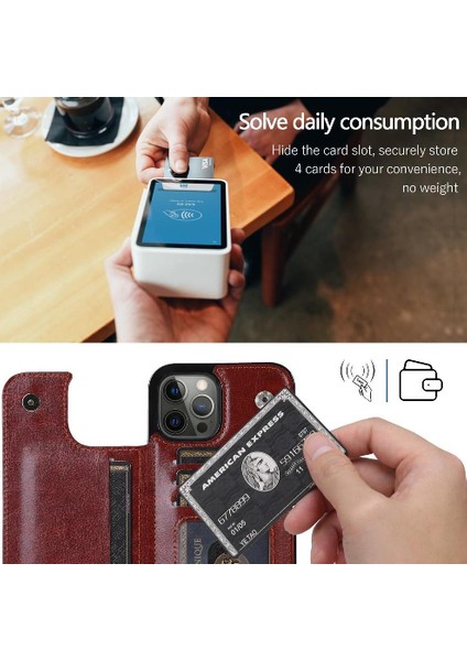 Kart Tutucu ile IPhone 14 Pro Max Pu Deri Kickstand Için Cüzdan Kılıf (Yurt Dışından)