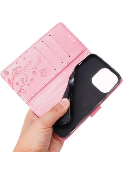 IPhone 15 Için Filp Durumda Artı Pu Deri Kickstand Kart Tutucu Bilek Kayışı (Yurt Dışından)