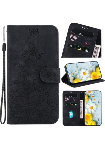 Xiaomi Redmi Için Flip Case 13 4g Kabartmalı Zambak Kart Tutucu Cüzdan Manyetik (Yurt Dışından)