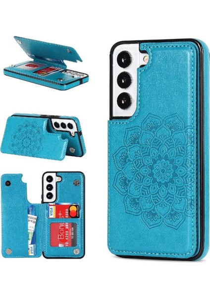 Samsung Galaxy S23 Çift Düğmeler Için Kart Tutucu Kılıf ile Cüzdan Pu Çevirin (Yurt Dışından)