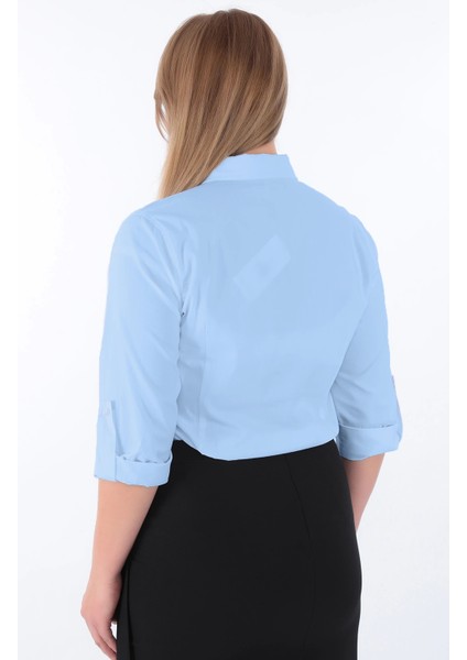 Kadın Yakası Taşlı Cotton Klasik Büyük Beden Ofis Gömlek - 44377 modelleri