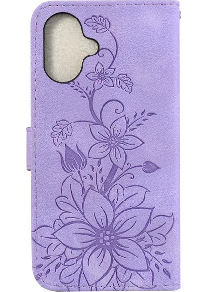 IPhone 16 Için Flip Case Kickstand Manyetik Cüzdan Kart Tutucu Kabartmalı Zambak (Yurt Dışından) indirimleri
