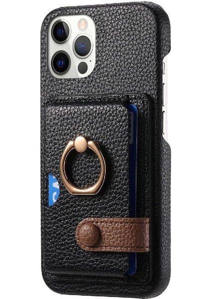 IPhone 12 Için Kılıf Pro Max Halka Standı Premium Dokulu Deri Kart Yuvaları (Yurt Dışından)
