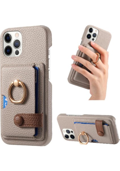 IPhone 12 Için Kılıf Pro Max Halka Standı Premium Dokulu Deri Kart Yuvaları (Yurt Dışından)