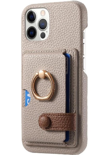 IPhone 12 Için Kılıf Pro Max Halka Standı Premium Dokulu Deri Kart Yuvaları (Yurt Dışından)
