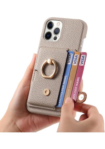 IPhone 12 Için Kılıf Pro Max Halka Standı Premium Dokulu Deri Kart Yuvaları (Yurt Dışından)