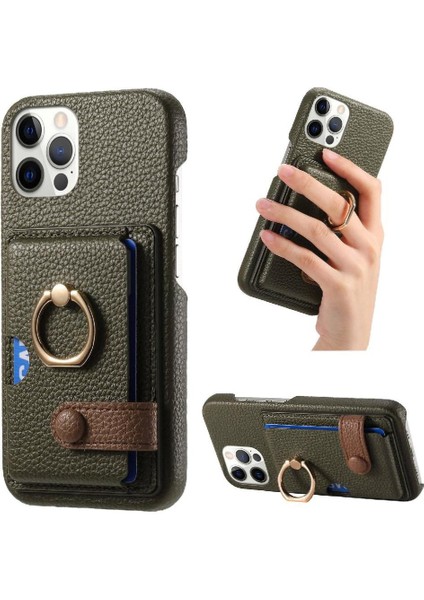 IPhone 12 Için Kılıf Pro Premium Dokulu Deri Kart Yuvaları Halka Standı (Yurt Dışından)