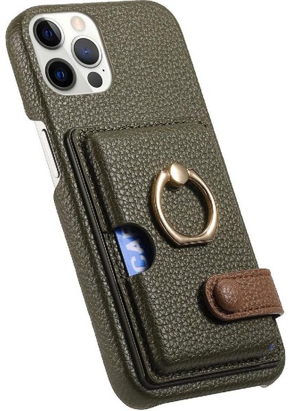 IPhone 12 Için Kılıf Pro Premium Dokulu Deri Kart Yuvaları Halka Standı (Yurt Dışından)