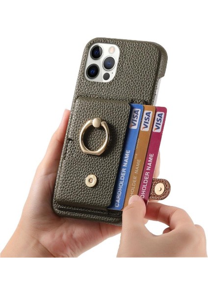 IPhone 12 Için Kılıf Pro Premium Dokulu Deri Kart Yuvaları Halka Standı (Yurt Dışından)