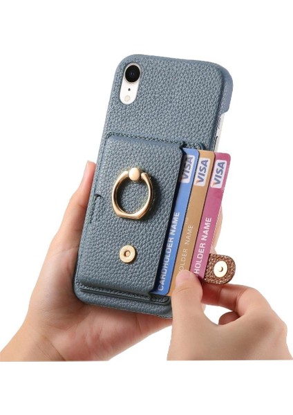 IPhone Xr Kart Yuvaları Premium Dokulu Deri Halka Standı (Yurt Dışından)