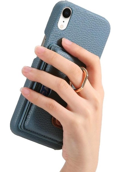 IPhone Xr Kart Yuvaları Premium Dokulu Deri Halka Standı (Yurt Dışından)