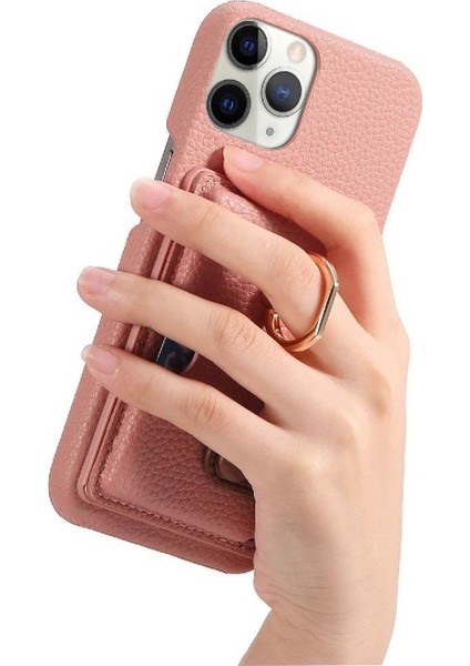 IPhone 11 Için Kılıf Pro Premium Dokulu Deri Kart Yuvaları Halka Standı (Yurt Dışından)