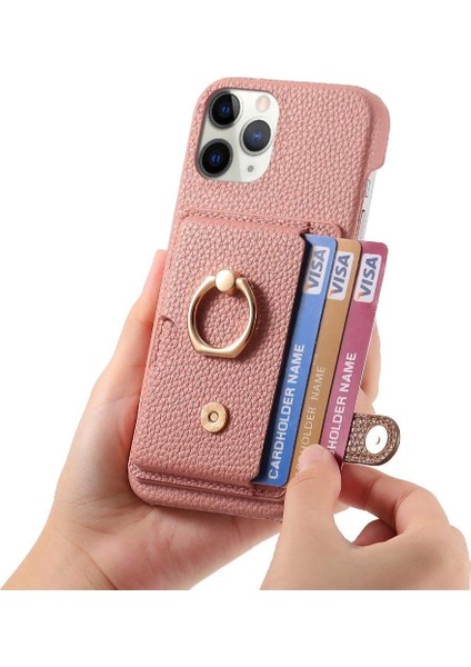 IPhone 11 Için Kılıf Pro Premium Dokulu Deri Kart Yuvaları Halka Standı (Yurt Dışından)