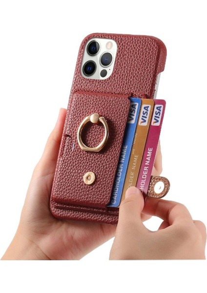 IPhone 12 Için Kılıf Pro Premium Dokulu Deri Kart Yuvaları Halka Standı (Yurt Dışından)