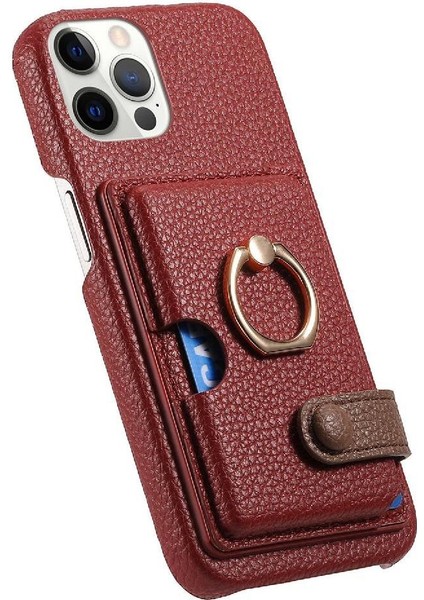 IPhone 12 Için Kılıf Pro Premium Dokulu Deri Kart Yuvaları Halka Standı (Yurt Dışından)