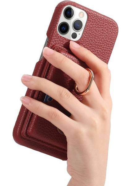 IPhone 12 Için Kılıf Pro Premium Dokulu Deri Kart Yuvaları Halka Standı (Yurt Dışından)