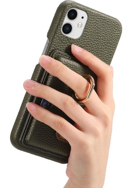 IPhone 11 Premium Dokulu Deri Halka Standı Kart Yuvaları Için Kılıf (Yurt Dışından) fırsatları