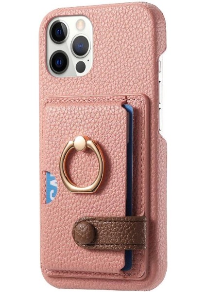 IPhone 12 Için Kılıf Pro Max Halka Standı Premium Dokulu Deri Kart Yuvaları (Yurt Dışından)