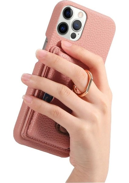 IPhone 12 Için Kılıf Pro Max Halka Standı Premium Dokulu Deri Kart Yuvaları (Yurt Dışından)