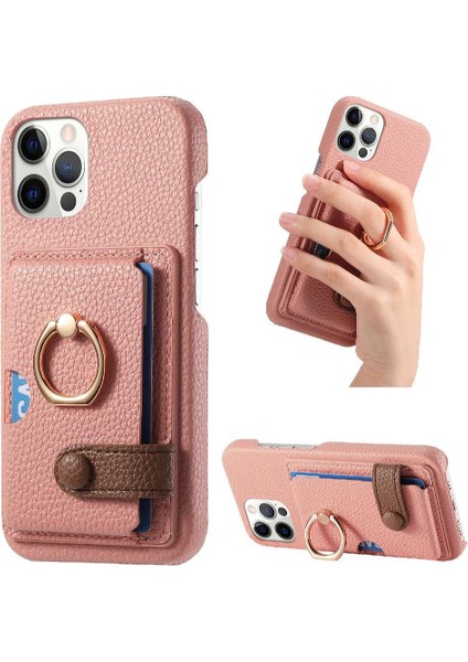 IPhone 12 Için Kılıf Pro Premium Dokulu Deri Kart Yuvaları Halka Standı (Yurt Dışından)
