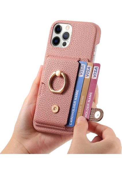 IPhone 12 Için Kılıf Pro Premium Dokulu Deri Kart Yuvaları Halka Standı (Yurt Dışından)