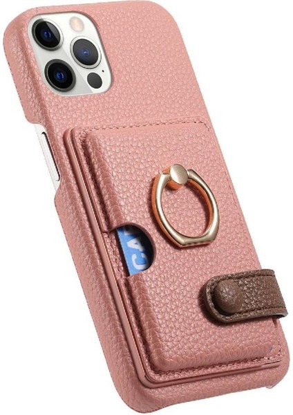IPhone 12 Için Kılıf Pro Premium Dokulu Deri Kart Yuvaları Halka Standı (Yurt Dışından)