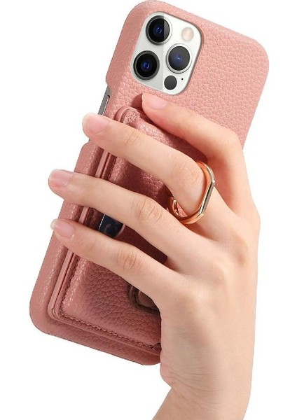 IPhone 12 Için Kılıf Pro Premium Dokulu Deri Kart Yuvaları Halka Standı (Yurt Dışından)