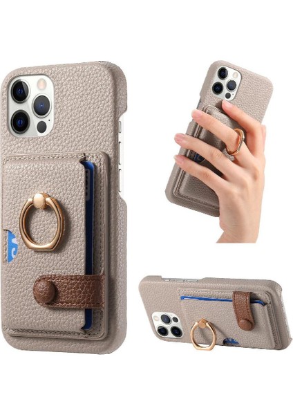 IPhone 12 Için Kılıf Pro Premium Dokulu Deri Kart Yuvaları Halka Standı (Yurt Dışından)