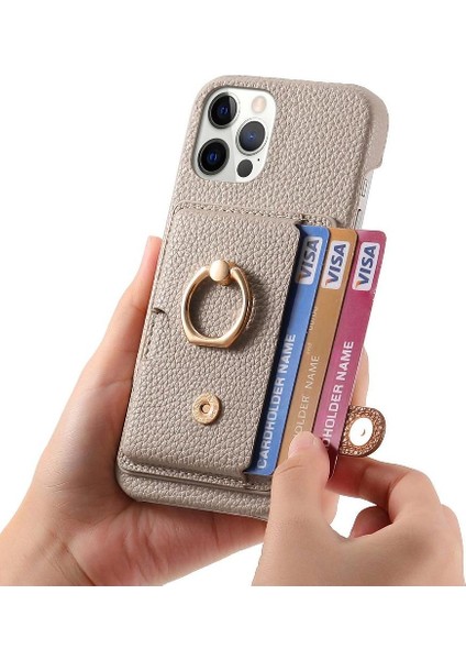 IPhone 12 Için Kılıf Pro Premium Dokulu Deri Kart Yuvaları Halka Standı (Yurt Dışından)