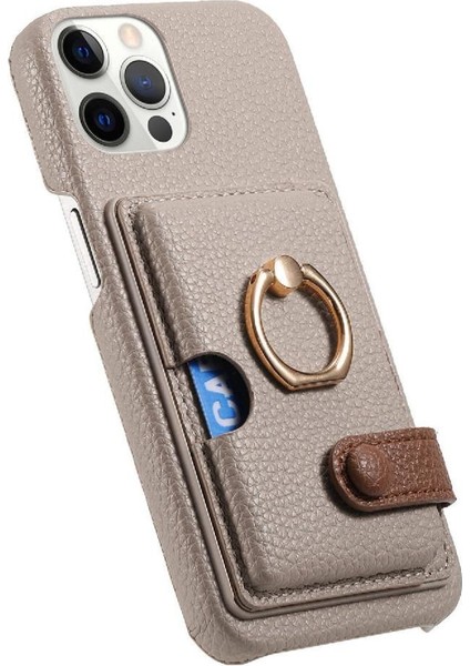 IPhone 12 Için Kılıf Pro Premium Dokulu Deri Kart Yuvaları Halka Standı (Yurt Dışından)