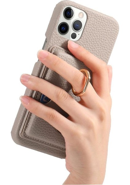 IPhone 12 Için Kılıf Pro Premium Dokulu Deri Kart Yuvaları Halka Standı (Yurt Dışından)