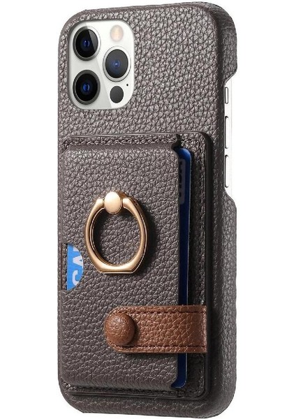 IPhone 12 Için Kılıf Pro Premium Dokulu Deri Kart Yuvaları Halka Standı (Yurt Dışından)
