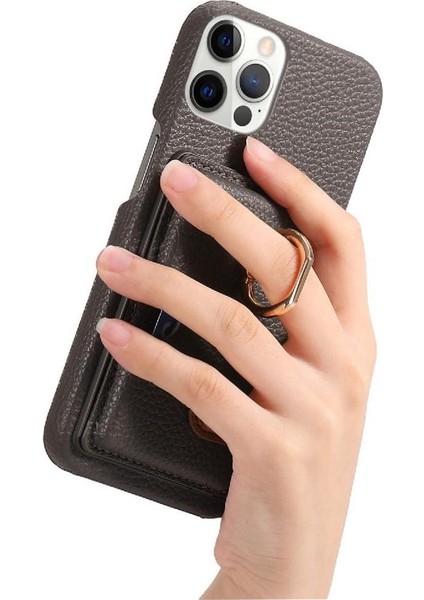 IPhone 12 Için Kılıf Pro Premium Dokulu Deri Kart Yuvaları Halka Standı (Yurt Dışından)