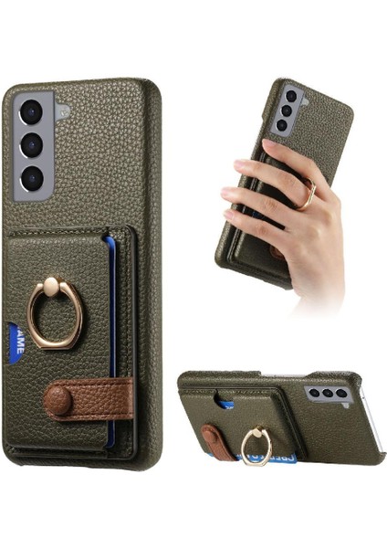 Samsung Galaxy S21 Artı Halka Standı Premium Dokulu Deri Kart (Yurt Dışından)
